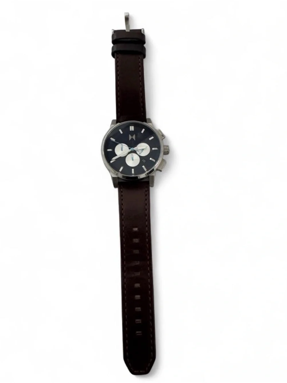 MVMT Men’s Chronograph Watch Navy Blue Dial Brown Genuine Leather Band 45mm